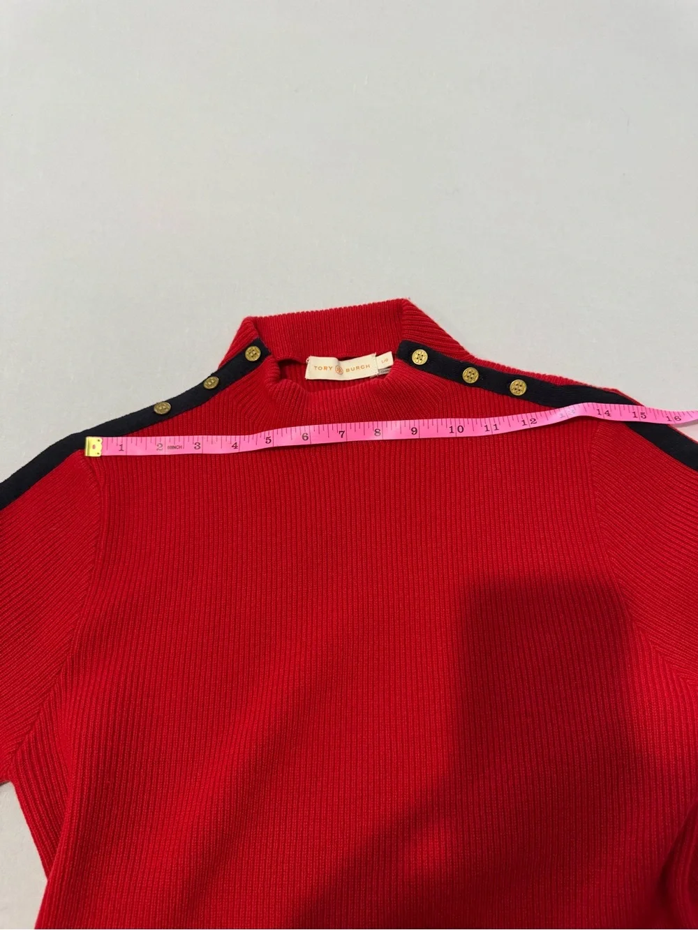 Tory Burch Sardy Merino Wool Sweater Dress Red Navy Gold Buttons L